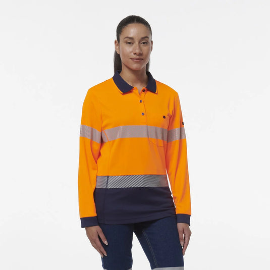 KingGee Womens Workcool Hyperfreeze Spliced Long Sleeve Polo with Segmented Tape
