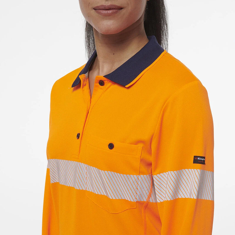 Load image into Gallery viewer, KingGee Womens Workcool Hyperfreeze Spliced Long Sleeve Polo with Segmented Tape
