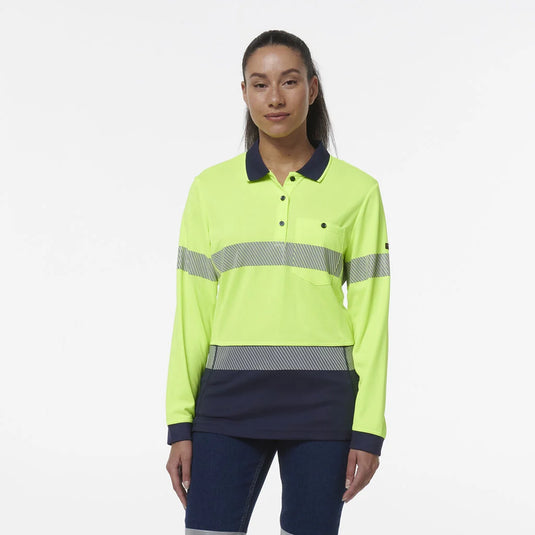 KingGee Womens Workcool Hyperfreeze Spliced Long Sleeve Polo with Segmented Tape