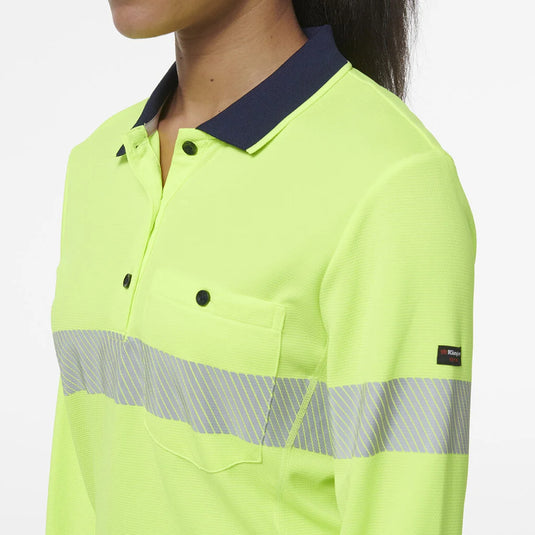 KingGee Womens Workcool Hyperfreeze Spliced Long Sleeve Polo with Segmented Tape