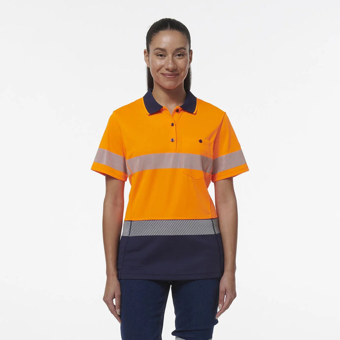 KingGee Womens Workcool Hyperfreeze Spliced Short Sleeve Polo with Segmented Tape