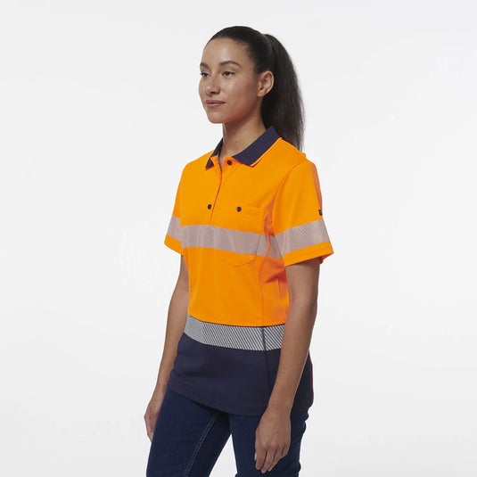 KingGee Womens Workcool Hyperfreeze Spliced Short Sleeve Polo with Segmented Tape