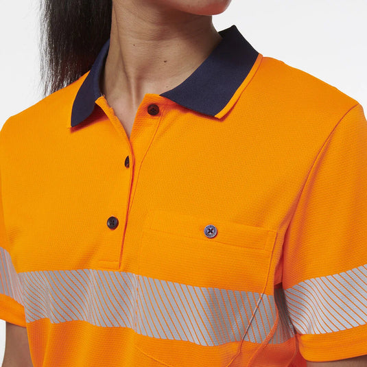 KingGee Womens Workcool Hyperfreeze Spliced Short Sleeve Polo with Segmented Tape