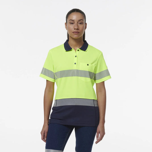 KingGee Womens Workcool Hyperfreeze Spliced Short Sleeve Polo with Segmented Tape
