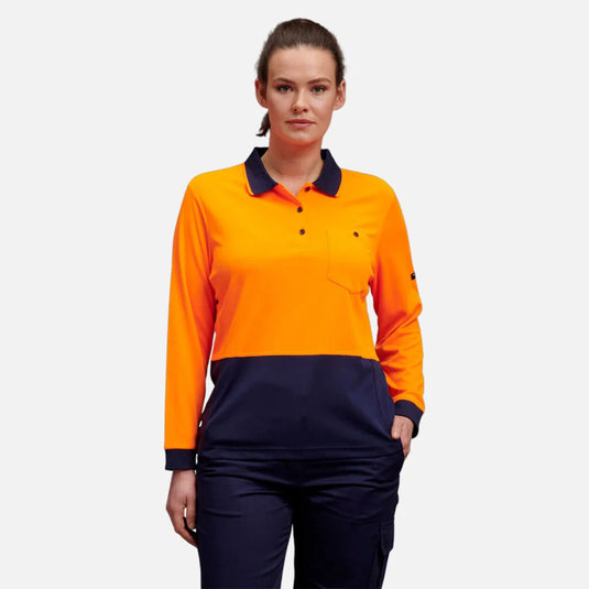 KingGee Women's Workcool Hyperfreeze Hi-Vis Long Sleeve Polo Shirt
