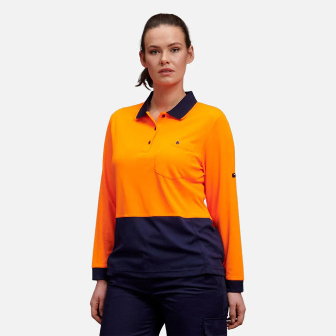 KingGee Women's Workcool Hyperfreeze Hi-Vis Long Sleeve Polo Shirt
