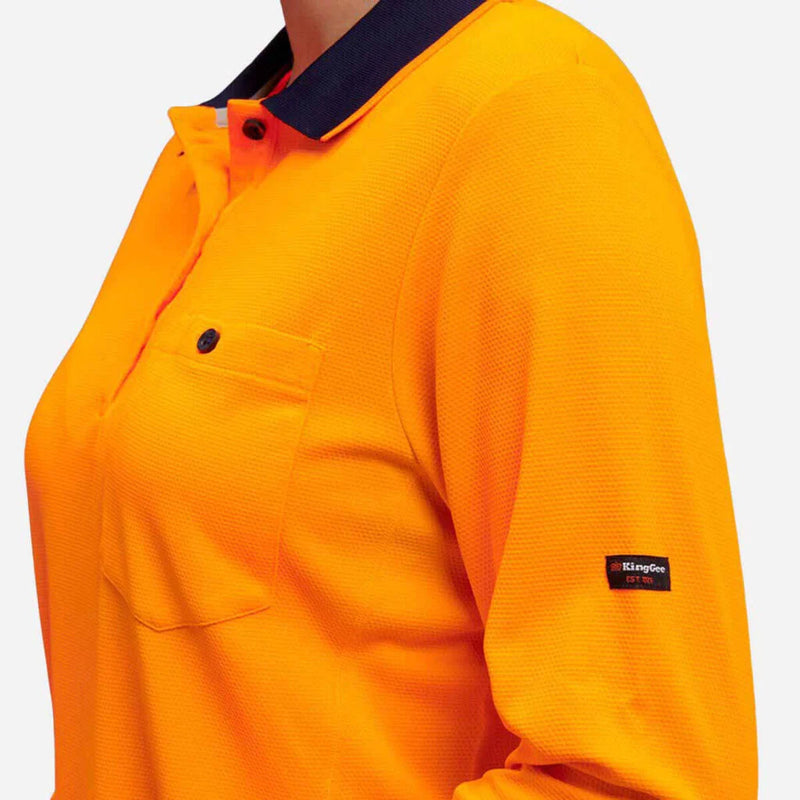 Load image into Gallery viewer, KingGee Women&#39;s Workcool Hyperfreeze Hi-Vis Long Sleeve Polo Shirt
