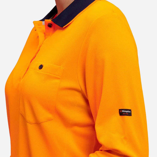 KingGee Women's Workcool Hyperfreeze Hi-Vis Long Sleeve Polo Shirt