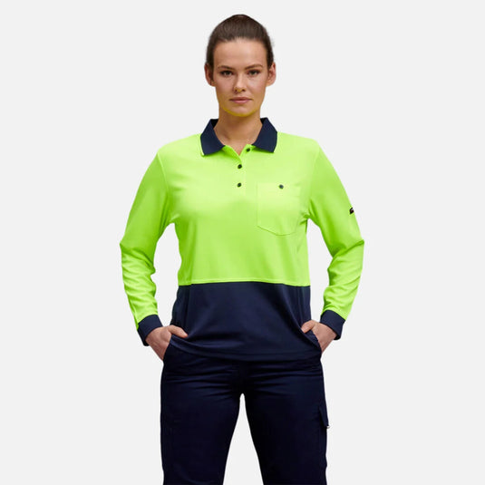 KingGee Women's Workcool Hyperfreeze Hi-Vis Long Sleeve Polo Shirt