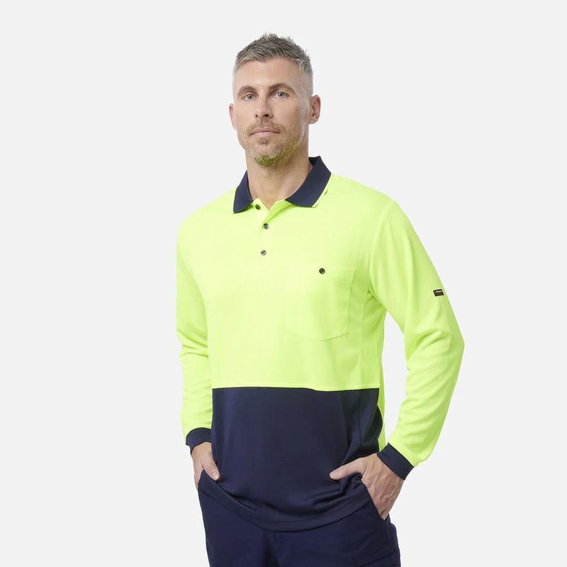 Load image into Gallery viewer, KingGee Workcool Hyperfreeze Hi-Vis Two Tone Long Sleeve Polo Shirt
